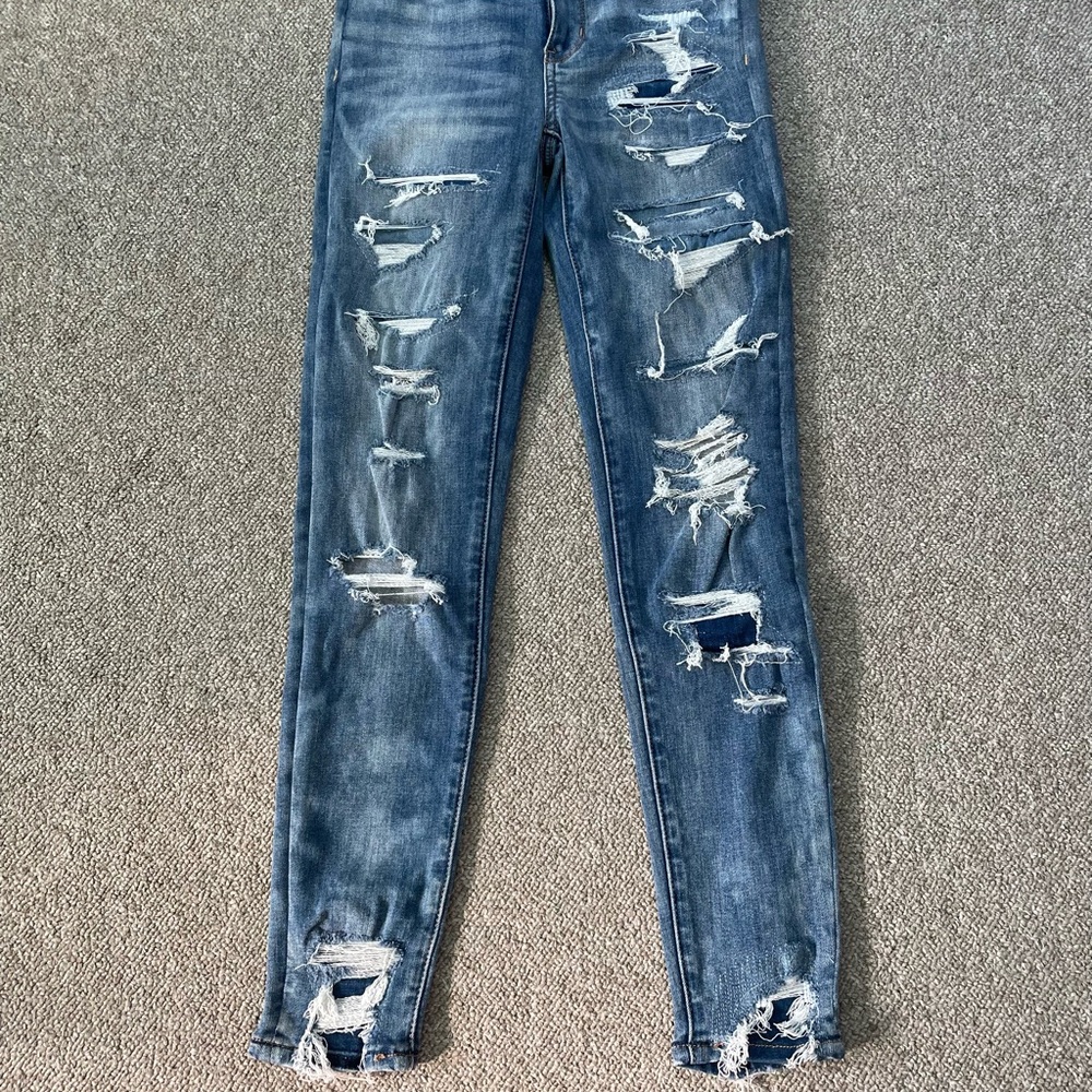 American Eagle Outfitters Blue Skinny Jeans Distressed Design